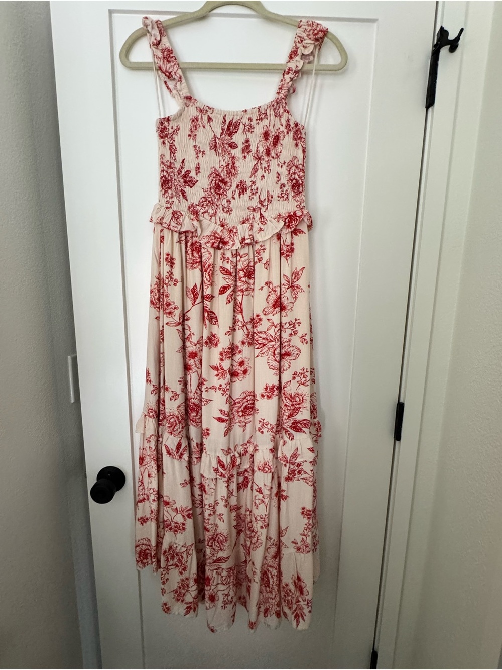 Lost & Wander Red Midi Dress with Red Floral Print Size S